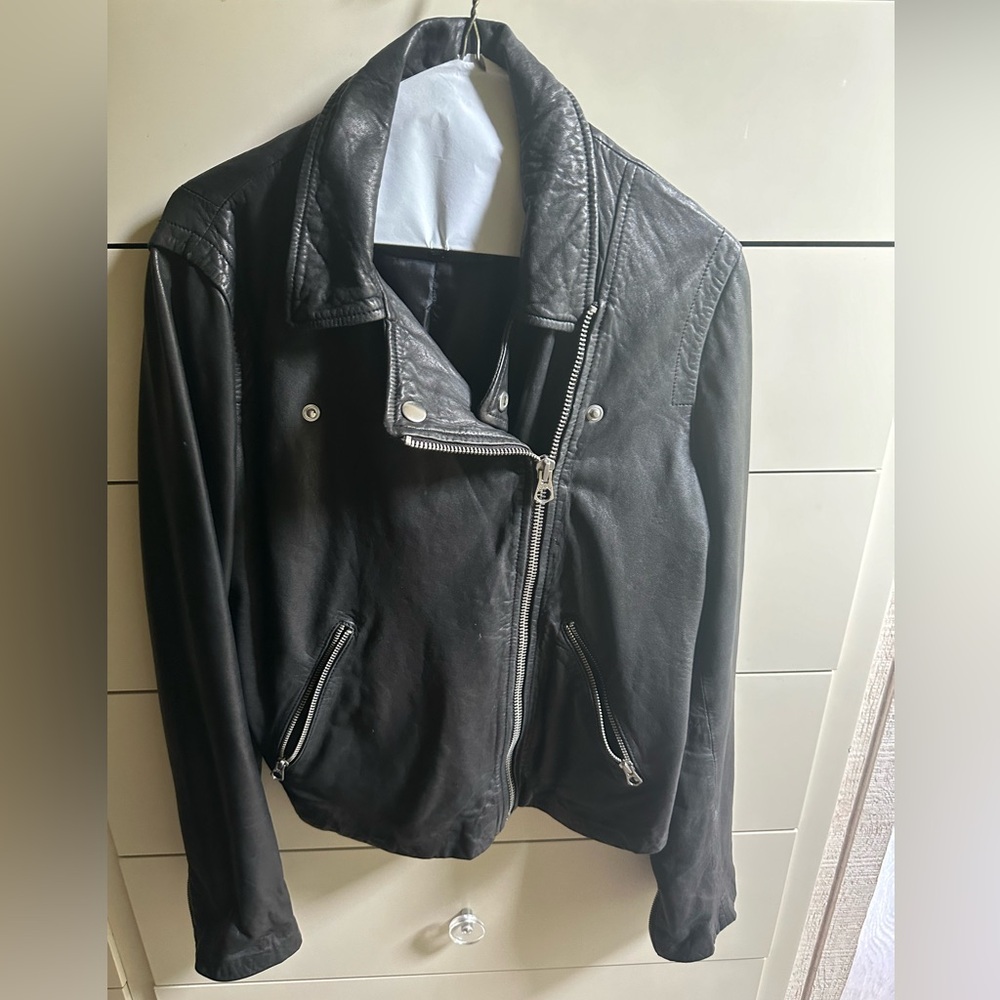 Madewell Washed Leather Motorcycle Jacket Black L
